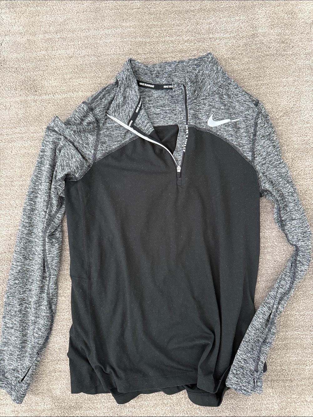 Nike Black and Heather Gray Quarter Zip Girls Running Top